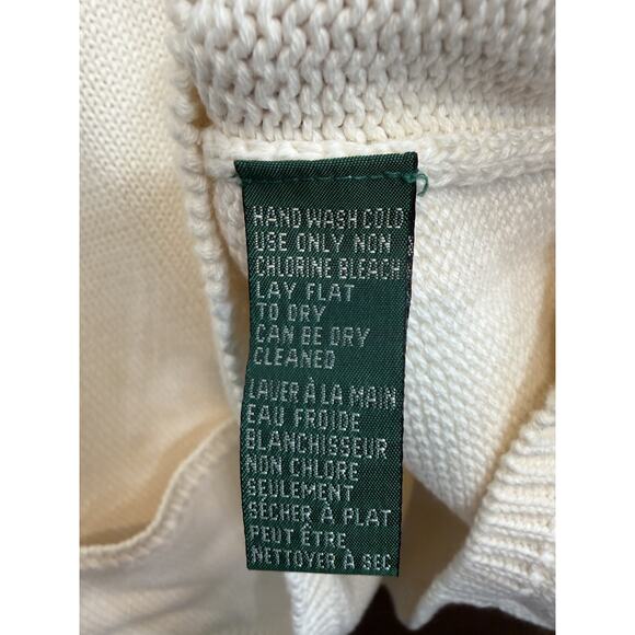 Ralph Lauren | Vintage 90’s Logo Crest Cotton Knit Sweater Cream Pullover- L - Picture 4 of 6